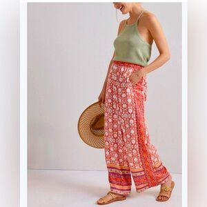 Anthropologie Red and Pink Wide Leg Pants